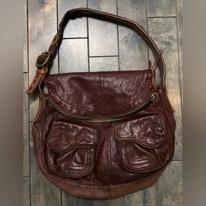 Lucky Brand 100% Lamb Leather Brown Stash Shoulder Purse